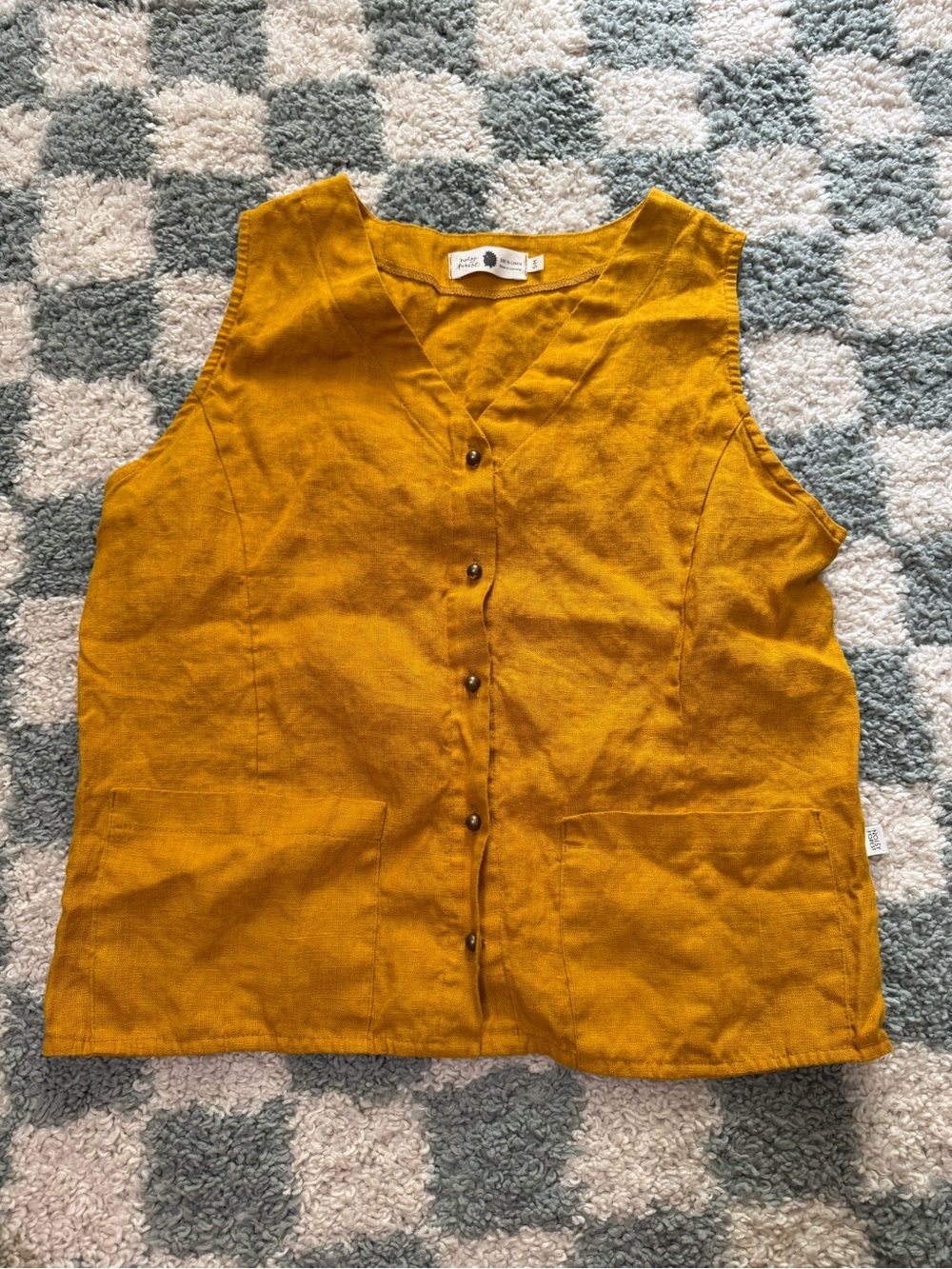 Noisy Forest 100% linen mustard yellow sleeveless button front vest blouse S\M